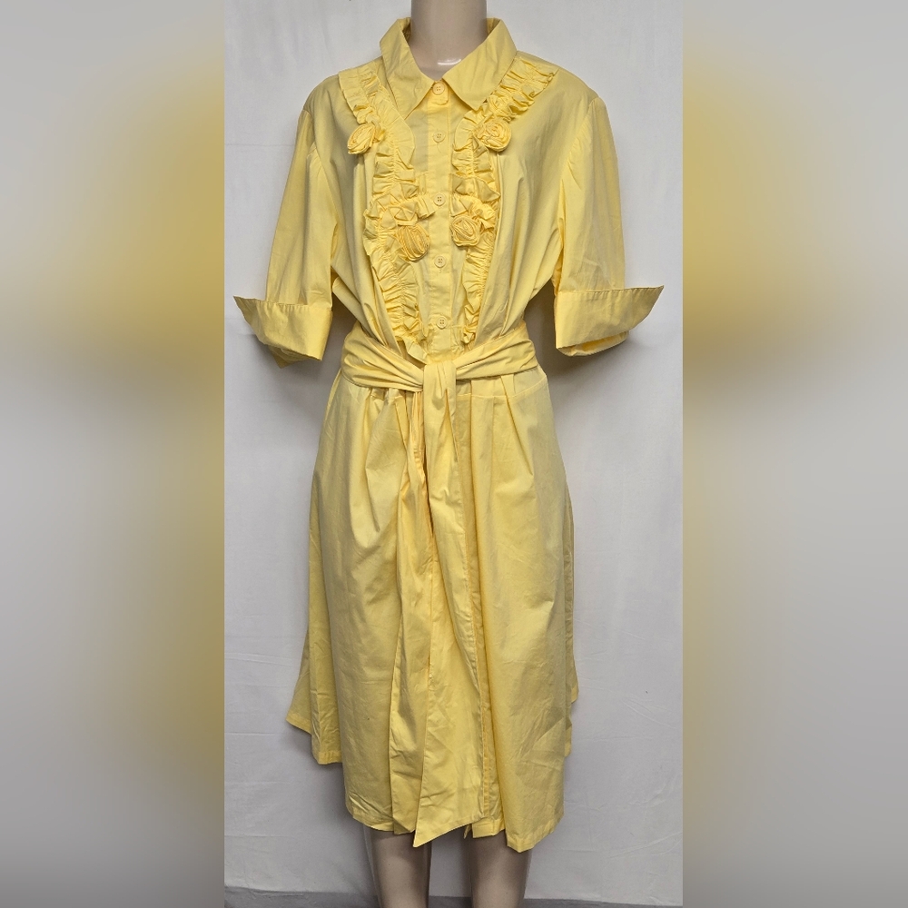 Lane Bryant Yellow Ruffled Shirt Midi Dress